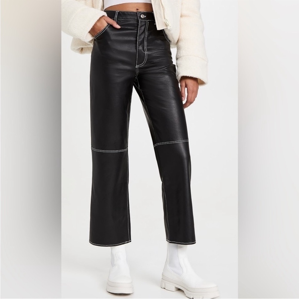 Free People It Factor Black Vegan Leather High Rise Straight Leg Pants NWT